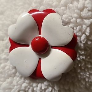 Vintage Red and White Symmetrical Flower Brooch